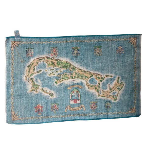 Vintage Irish Linen Bermuda Map Tea Towel Crests By Decorama Made in Ireland - Picture 8 of 9